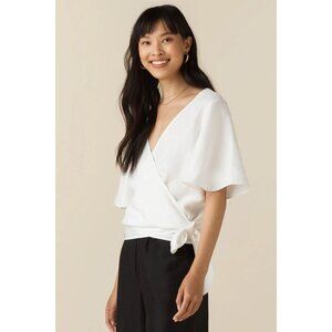 VETTA The Flutter Sleeve Wrap Top Ivory sz XS Women's
